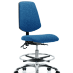 Fabric ESD Chair - Medium Bench Height with Medium Back, Chrome Foot Ring, & ESD Casters in ESD Blue Fabric