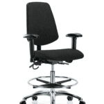 Fabric ESD Chair - Medium Bench Height with Medium Back, Adjustable Arms, Chrome Foot Ring, & ESD Casters in ESD Black Fabric