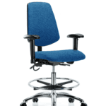 Fabric ESD Chair - Medium Bench Height with Medium Back, Adjustable Arms, Chrome Foot Ring, & ESD Casters in ESD Blue Fabric